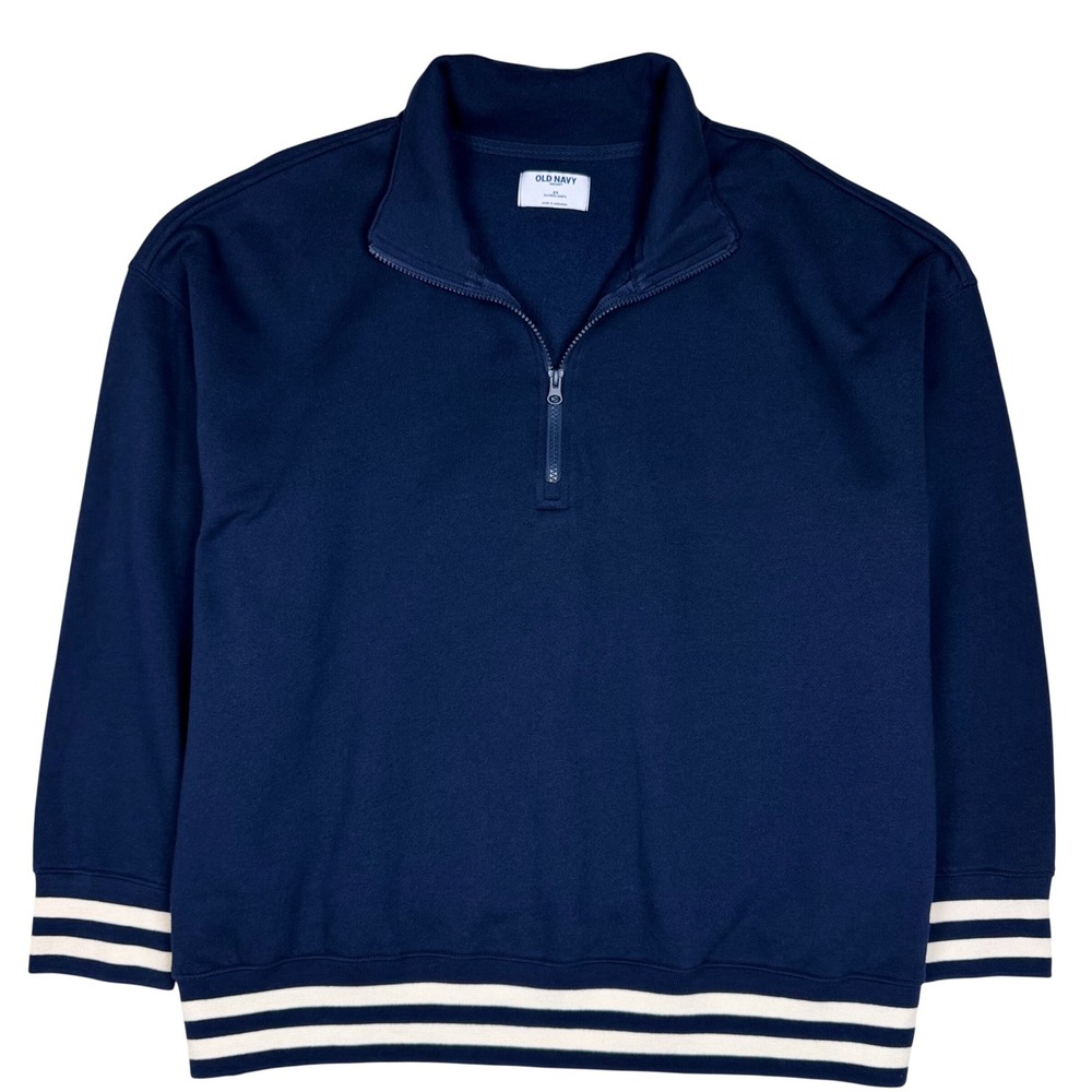 Old Navy SoComfy Pullover Half Zip Sweatshirt Striped Preppy Women 2X Navy Blue